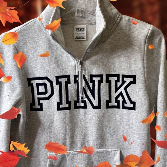 Victoria’s Secret PINK Hoodie GRAY 1/4 Zip Size XS Everyday Classic Logo EUC - Picture 2 of 9
